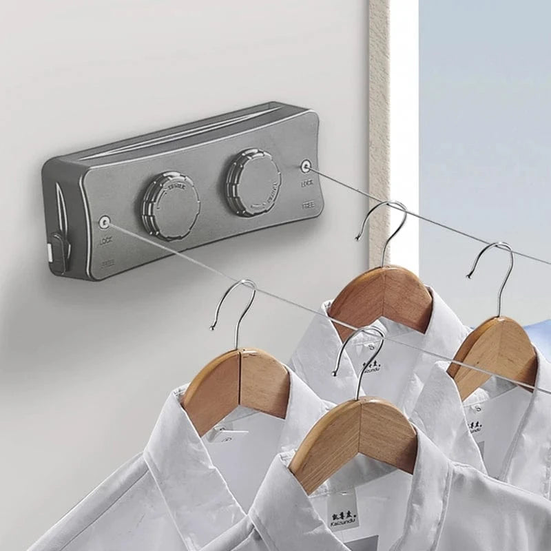 Corde à linge mural rétractable double fil