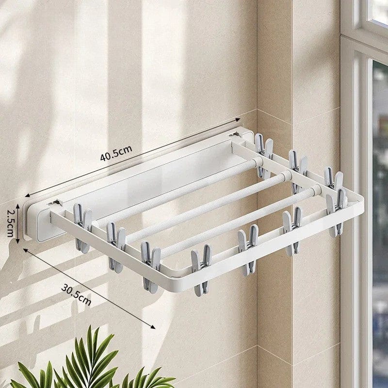 Étendoir à linge Mural pliant avec pinces intégré Blanc (10 pinces)