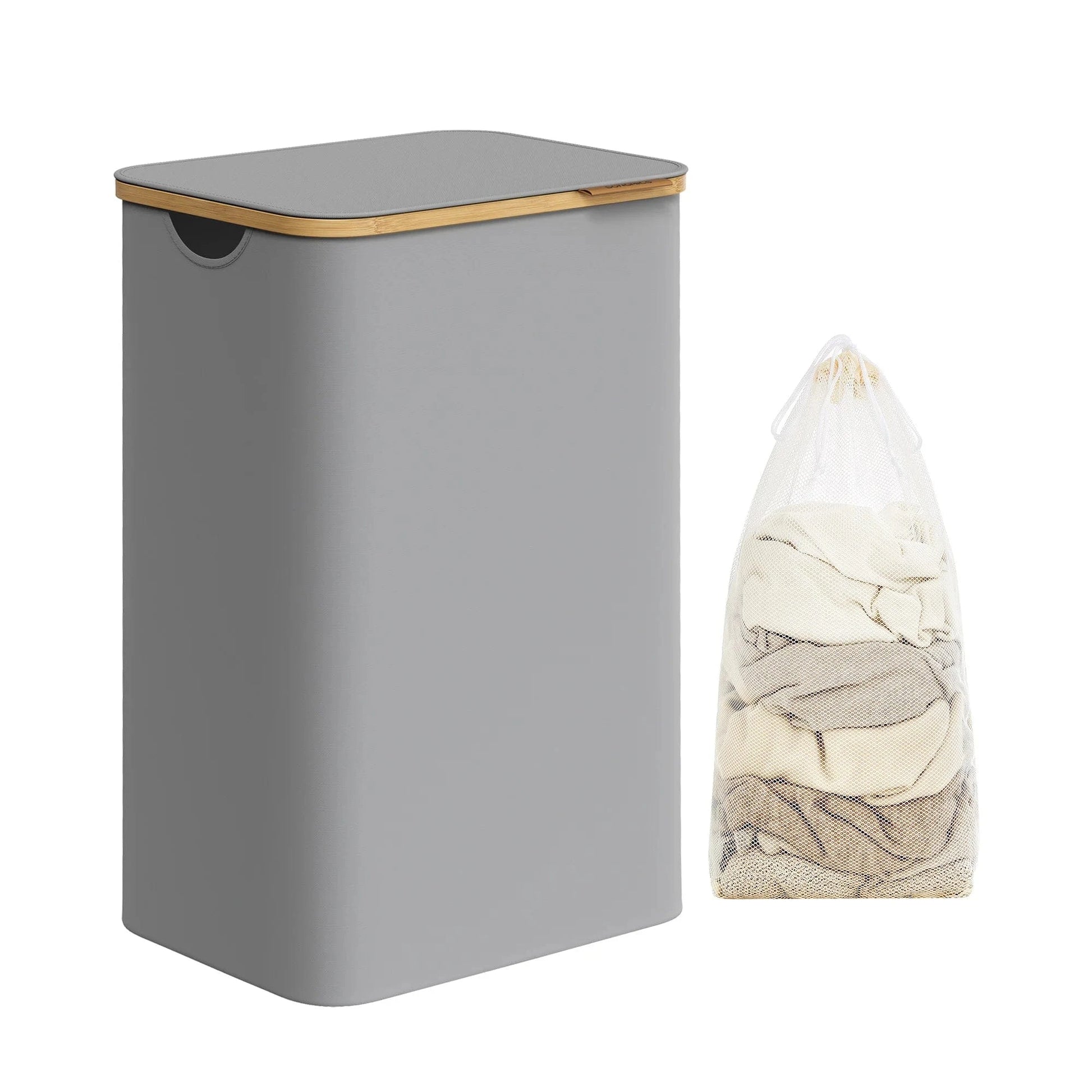 Panier à linge pliable 90L avec couvercle et sac Gris