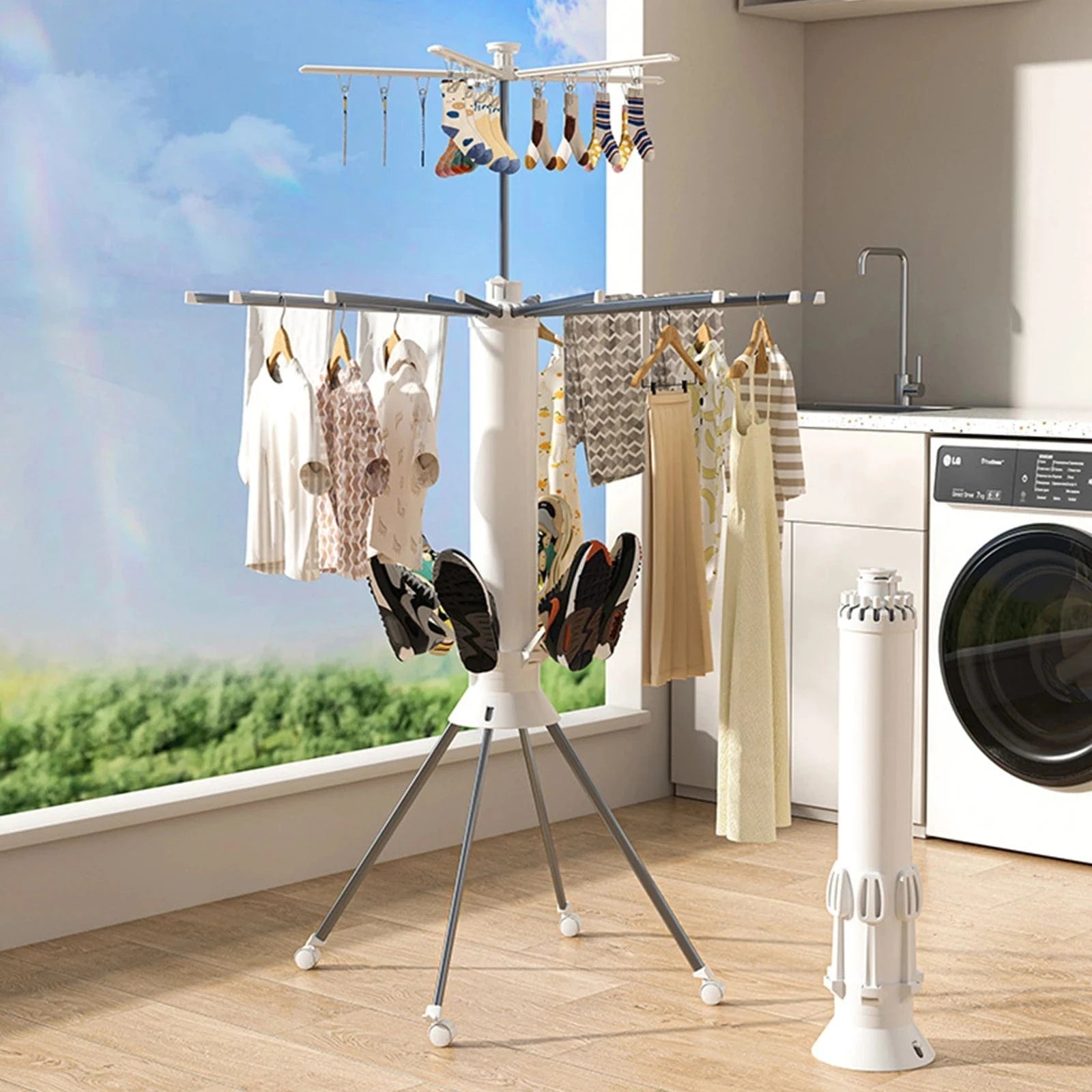 Séchoir à linge parapluie – pliable, portable et grande capacité